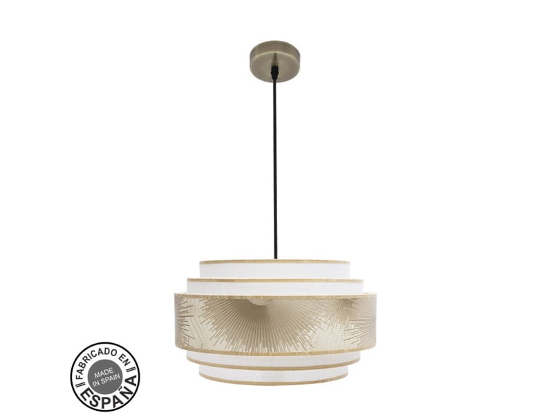  Suspension fabrilamp nepal cuir blanc doré 1 x e27 ø 40 cm 227894014 - Conforama A
