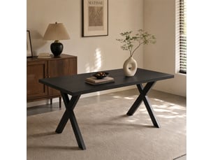 Table de salle à manger rectangulaire - table rectangulaire 160 cm et pieds en x métal - chêne noir