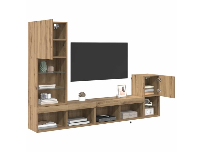  Lot de 4 meuble tv mural, meuble tv suspendu chêne artisanal bois d'ingénierie shl76681  - Conforama C
