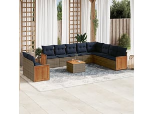 Vidaxl ensemble de canapé de jardin 11 pcs avec coussins gris résine tressée