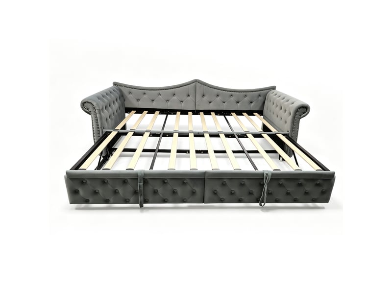  Lit banquette rembourré 90x200 cm - convertible - lit gigogne - éclairage led - port usb - prise de charge - velours - gain de place - gris CozyNest - Conforama A