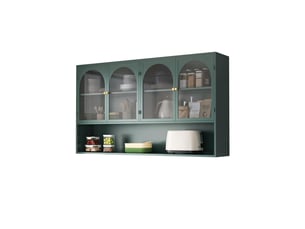 Buffet de cuisine - 120x23x70cm - meuble haut, armoire murale 4 portes en verre gris & étagère, style industriel - vert