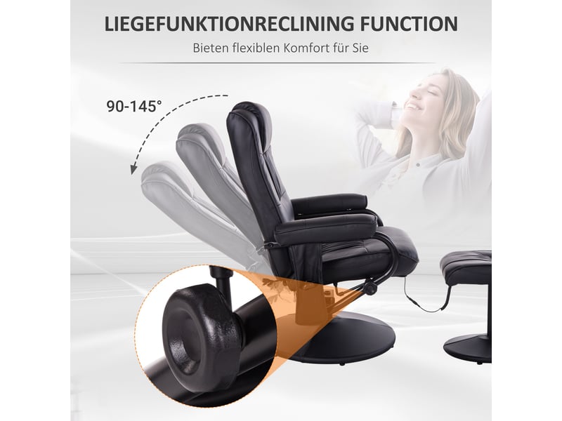  Fauteuil de massage pivotant 360° avec pouf similicuir noir 77 x 84 x 95 cm  - Conforama D