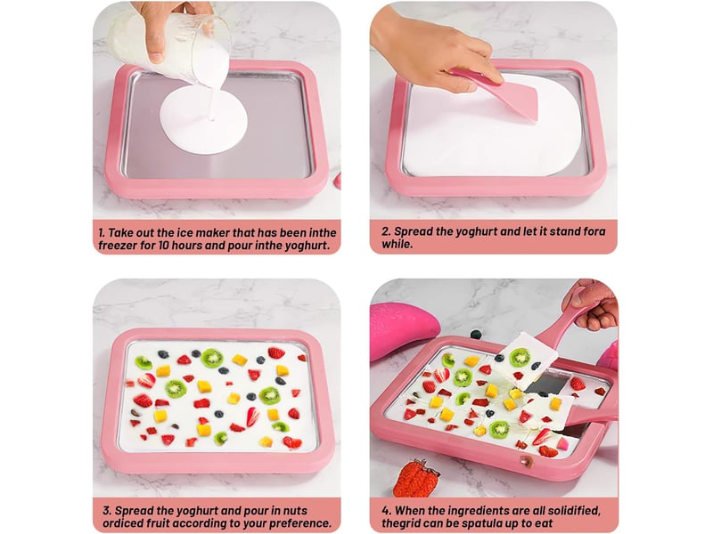  (rose, 1) sorbetière instantanée, plaque à glace roulée, kit de sorbetière diy avec 2 spatules, plaque à glace roulée pour la préparation de glaces GTR00686 - Conforama E