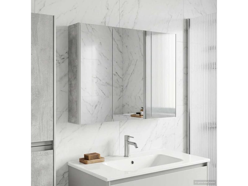 Armoire miroir salle de bain, meuble de rangement gris béton 103.5x15.5x70 cm - Conforama D