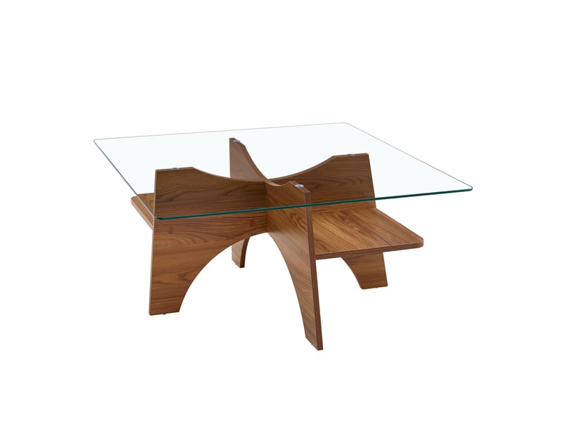  Table basse carrée avec tablette et plateau en verre trempé - lpospi - structure mdf décor noyer 80 × 80 × 40 cm  - Conforama A