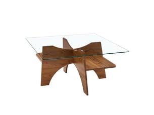 Table basse carrée avec tablette et plateau en verre trempé - structure mdf décor noyer 80 × 80 × 40 cm