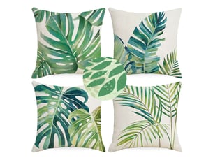 Housse de coussin feuilles tropicales 45 x 45 cm feuille de palmier vert polyester lin décoratif taie d'oreiller 4 pièces