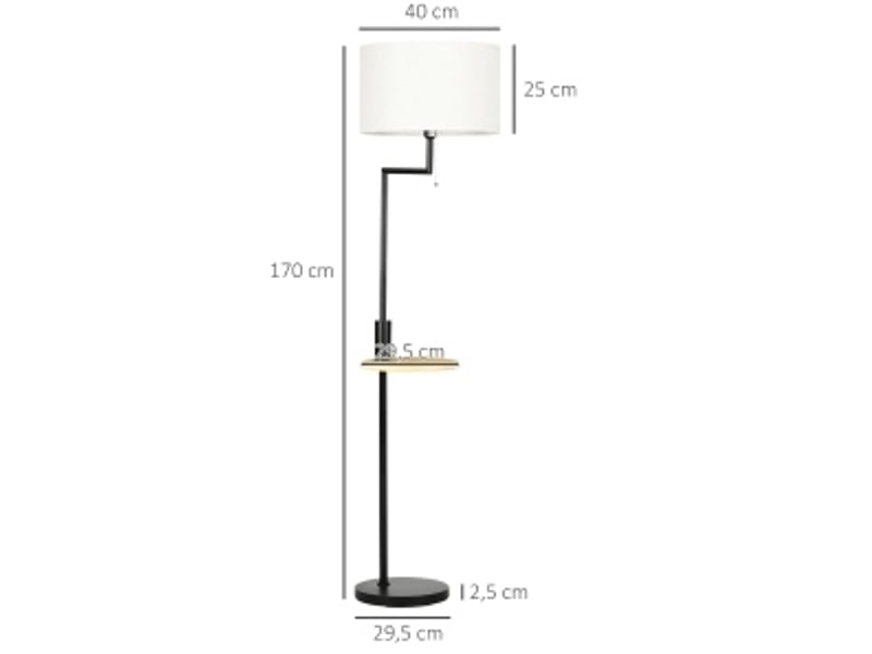  Lampadaire 40x40x168 cm avec tablette et port usb métal beige  - Conforama E