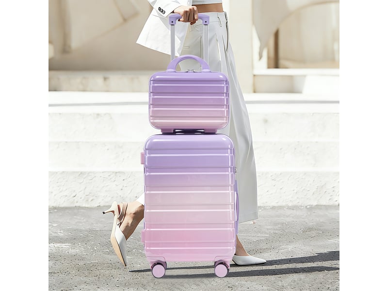  Set de valises rigides,20 pouces et trousse 14 pouces,avec serrure,pc,violet  - Conforama B