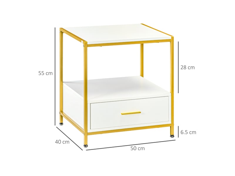  Ensemble de 2 tables de chevet élégantes et modernes avec tiroir et étagère ouverte, 50 x 40 x 55 cm, blanc et or  - Conforama E