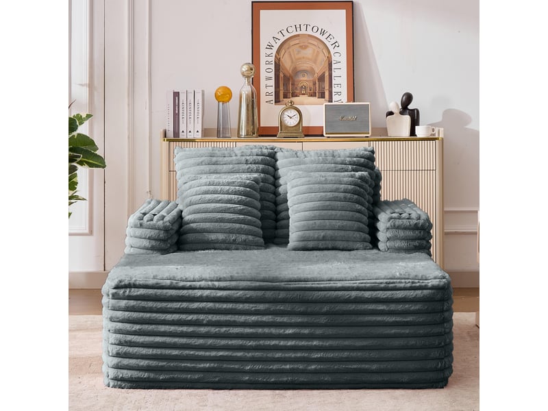 Fauteuil 2 places - 135x128x86 cm - lit convertible chaiselongue surdimensionnée avec porte-gobelets et velours - gris foncé - Conforama D