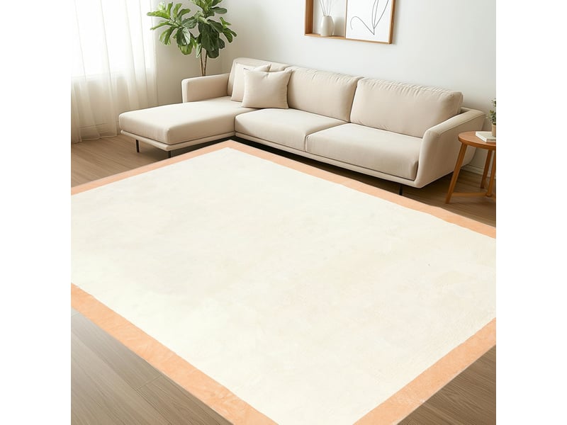  Tapis de salon chambre  peluche courte haute densité motifs unie crème  antidérapant 160x230cm  - Conforama B