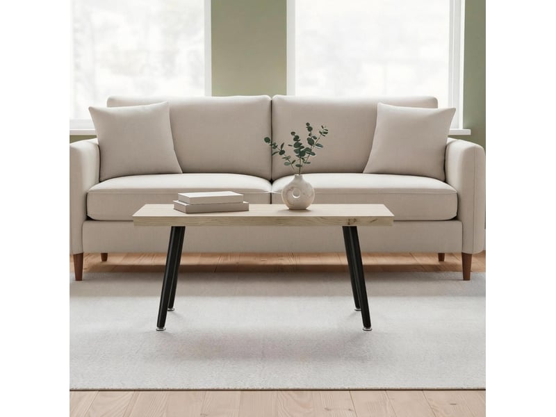 Table d'appoint en bois chêne, pieds en acier, 100 x 50 x 45 cm  - Conforama C