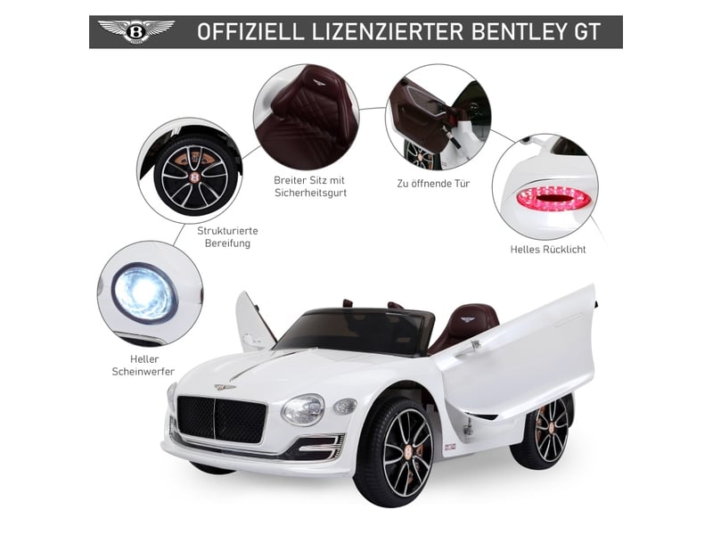  Voiture électrique enfant bentley gt 108x60x43 cm avec télécommande métal blanc  - Conforama D