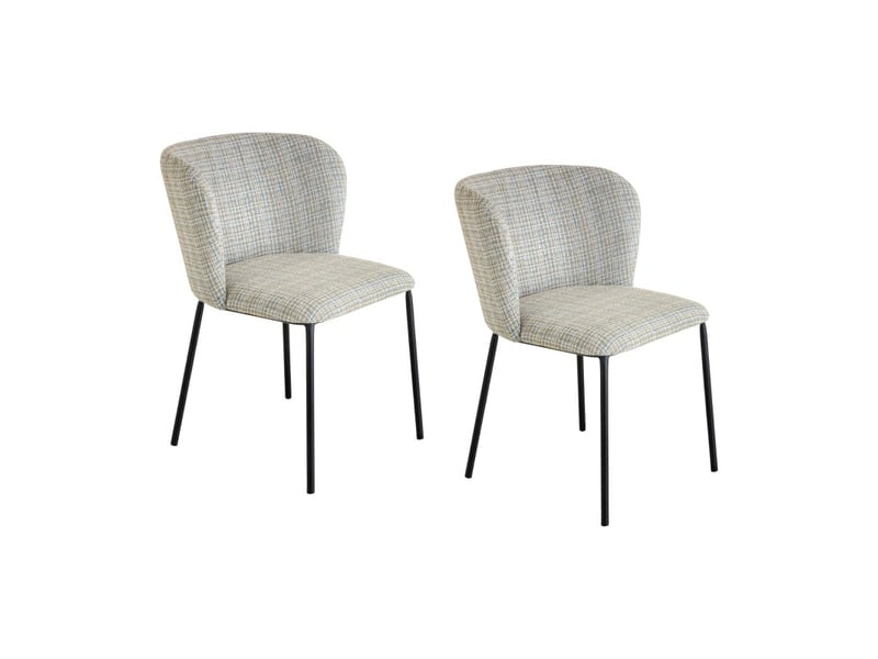 Lot de 2 chaises pavia à motif quadrillé bleu et blanc – dossier arrondi et pieds noirs - Conforama A