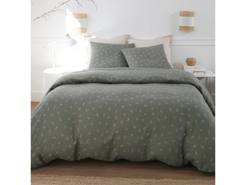  Parure housse de couette 240x220cm + 2 taies 100% gaze de coton vert de gris fleurie - geode GEODE - Conforama A