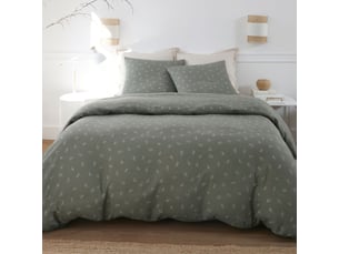 Parure housse de couette 240x220cm + 2 taies 100% gaze de coton vert de gris fleurie - geode