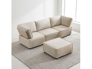 Canapé modulable convertible 4 places avec pouf beige 238 x 154 cm evryae