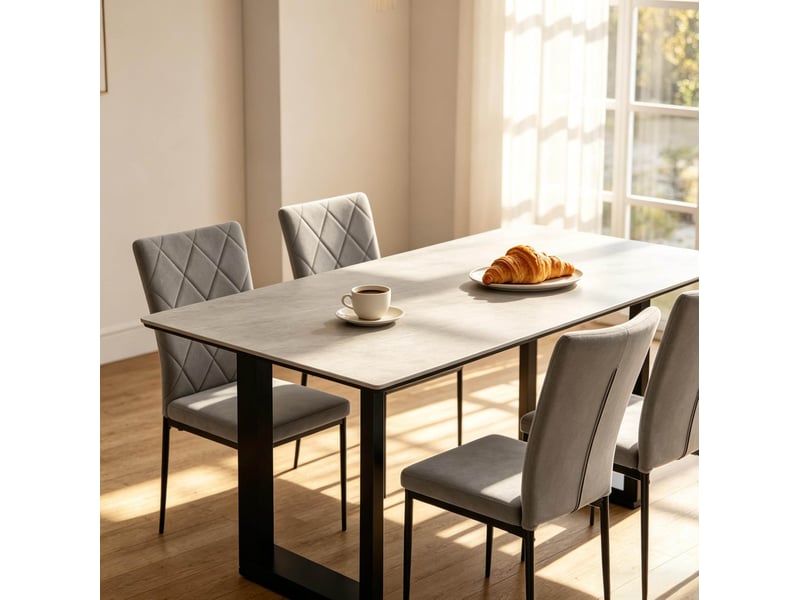  Lot de 4 chaises de salle à manger rembourrées avec dossier haut et pieds métalliques en velours gris foncé  - Conforama B