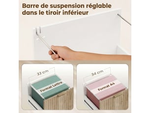 Support d'imprimante sur roulettes, 3 tiroirs, 2 étagères ouvertes, 80x40x68cm, design ondulé, blanc chêne