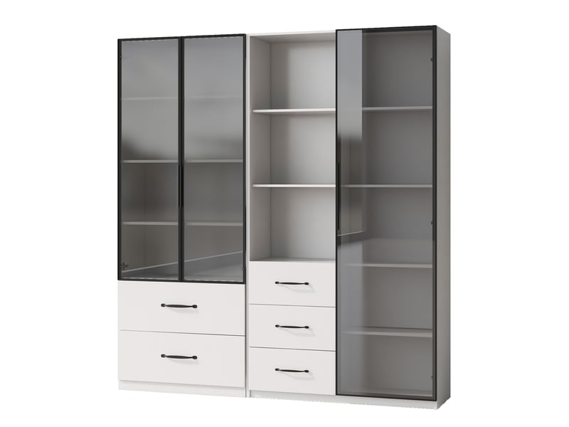  Vitrine led 140 x 40 x 160 cm blanche en panneau de particules, meuble modulaire avec rangements et éclairage  - Conforama D