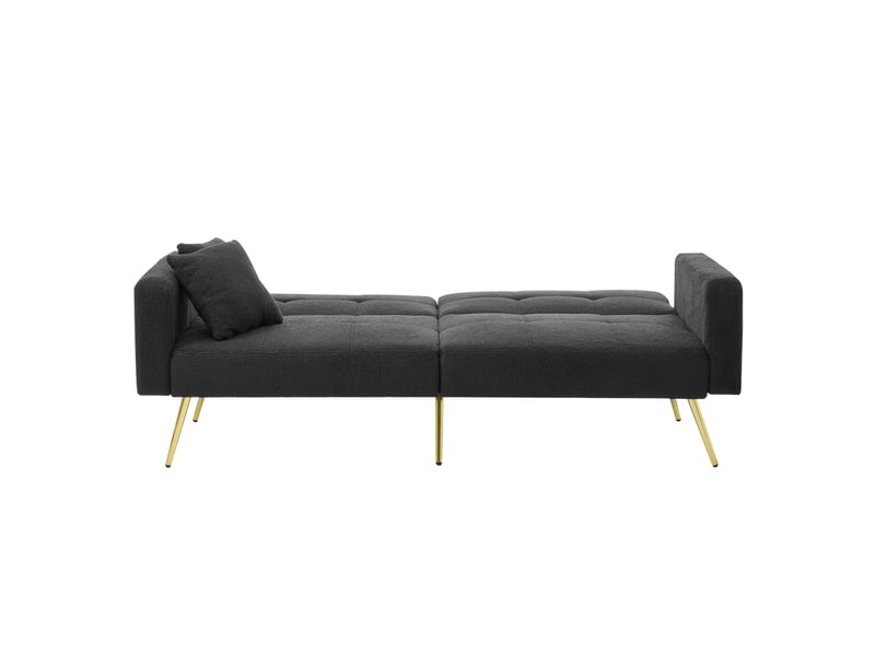 Canapé droit convertible 2 places gris foncé en tissu bouclette, dossier réglable et poches latérales pour invités - Conforama A