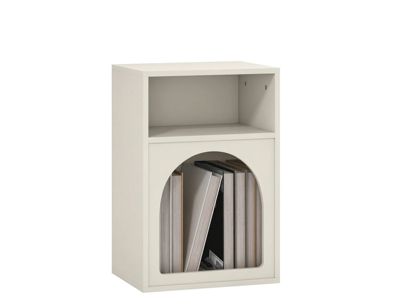  Table de chevet crème avec niche ouverte, design arrondi en mdf, 40x30x60 cm  - Conforama A