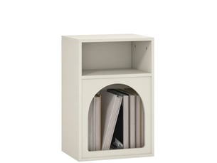 Table de chevet crème avec niche ouverte, design arrondi en mdf, 40x30x60 cm