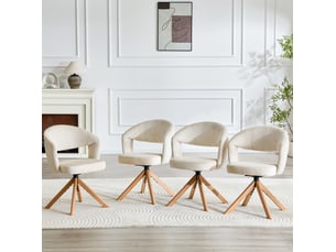 Lot de 2 chaises de salle à manger 81,5 cm, en velours côtelé blanc+bois, pivotantes, rotation 360°, dossier incurvé
