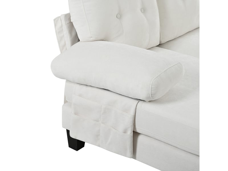  Canapé panoramique 4 places en forme de u, revêtement chenille beige, dossier capitonné et structure stable pour salon moderne  - Conforama W