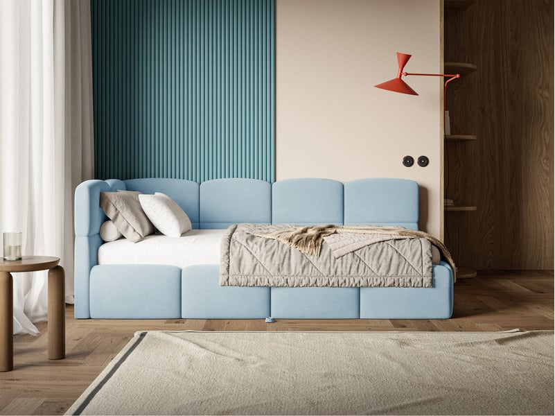  Selsey cloudy - lit rembourré - 170x185 cm - velours bleu clair - côté gauche Cloudy - Conforama B