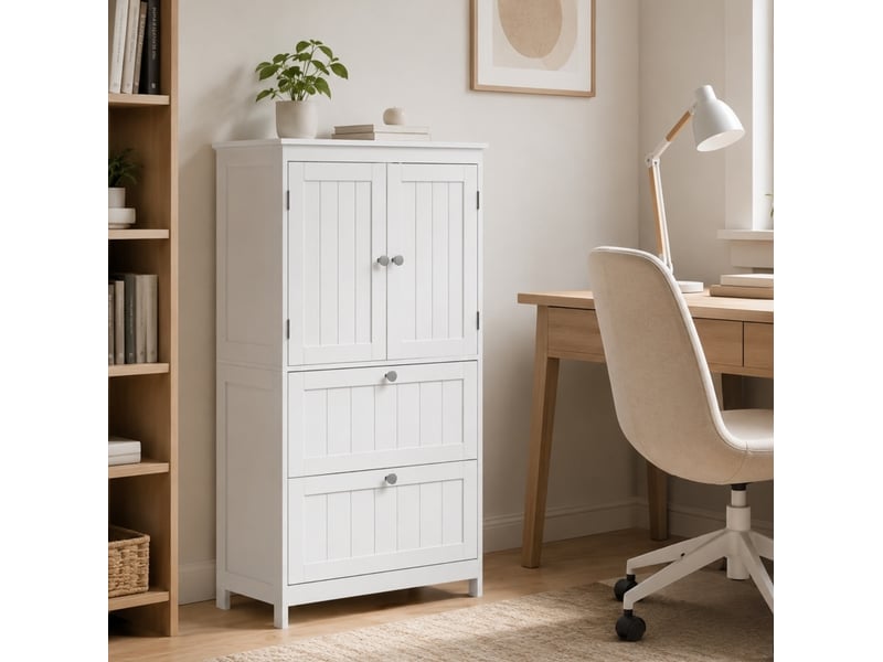  Armoire de salle de bains 60x30x110 cm sur pied mdf blanc  - Conforama C
