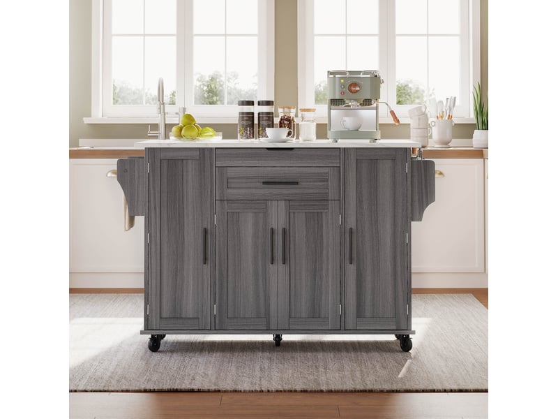Desserte de cuisine mobile 136 x 70 x 92 cm, plateau extensible, gris mdf - Conforama B
