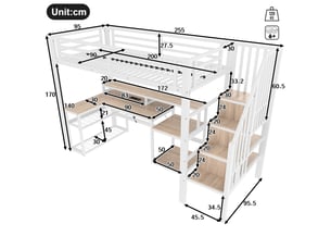 Lit mezzanine 90x200 cm <strong></strong>  <strong></strong> coloris blanc