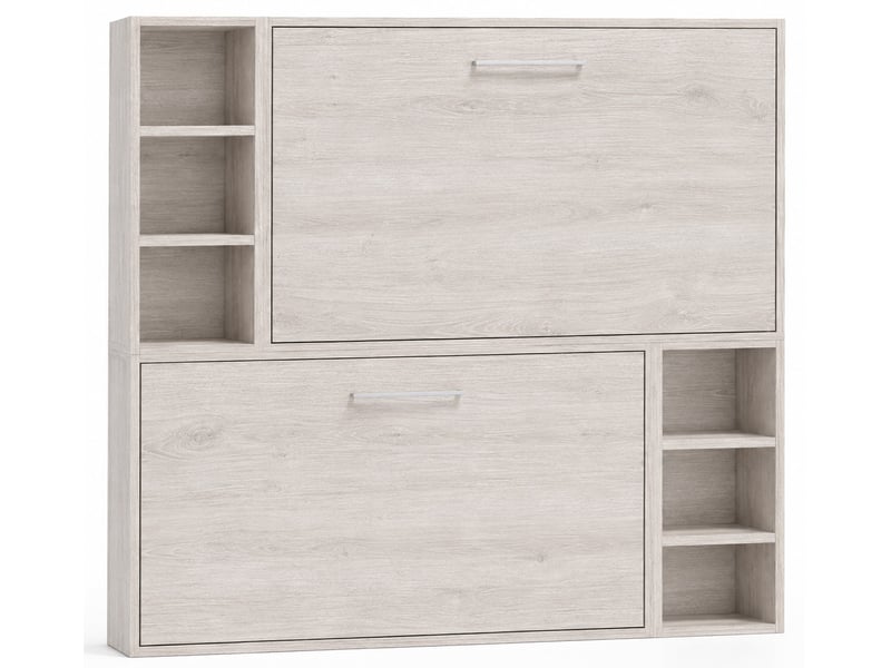  Lit escamotable superposé avec niches de rangement briano-2 matelas-90x200-cadre chêne gris-façade chêne gris  - Conforama A