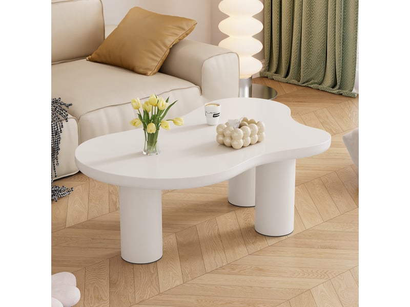  Table basse en forme de nuage blanche 107 cm, plateau en mdf laqué et pieds en pvc, design moderne pour salon  - Conforama D
