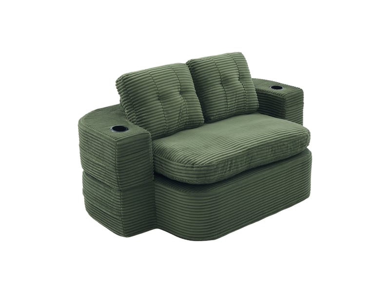  Fauteuil convertible 2 en 1 avec accoudoirs amovibles, double porte-gobelets et poches en velours côtelé vert émeraude  - Conforama A