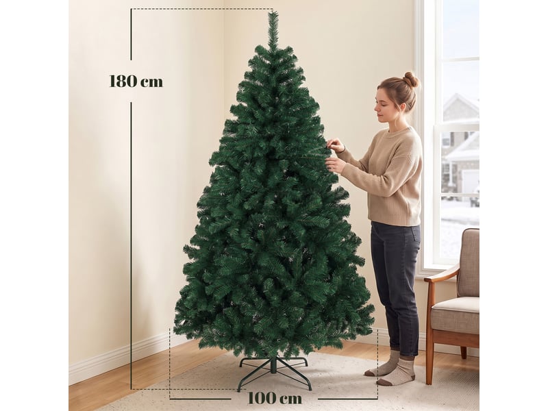  Sapin de noël artificiel 180 cm, arbre de noël avec 700 pointes de branches articulées, support pliable en acier, vert  - Conforama C