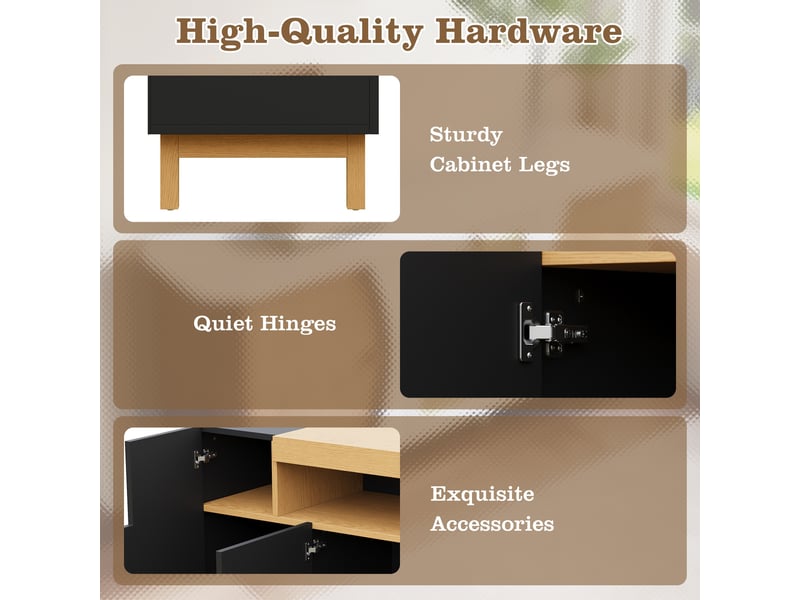  Buffet noir, 3 portes, rangement, design moderne, structure robuste, finition haut de gamme - panneaux de particules - 120.5x42x96cm  - Conforama D