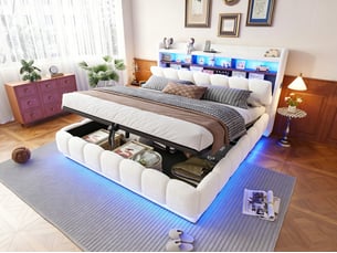 Lit coffre 180x200 cm <strong>SEYAKANY</strong>  <strong></strong> coloris blanc