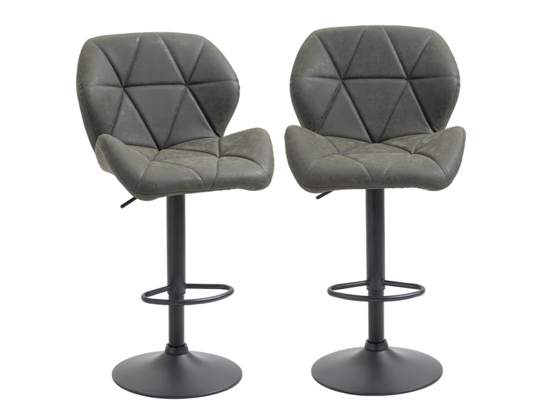  Lot 2 tabourets bar réglables, métalsimilicuir, dossier, repose-pieds, 51,5x57,5x93-114,5 cm, vert militaire.  - Conforama B