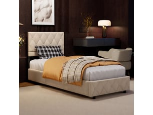 Lit rembourré ulevr 90 x 200 cm en velours beige avec sommier à lattes et pieds de soutien