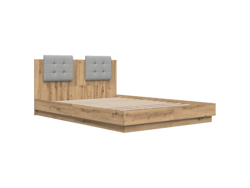 Lit double- lit adulte - cadre de lit avec tête de lit chêne artisanal 150 x 200 cm - Conforama D