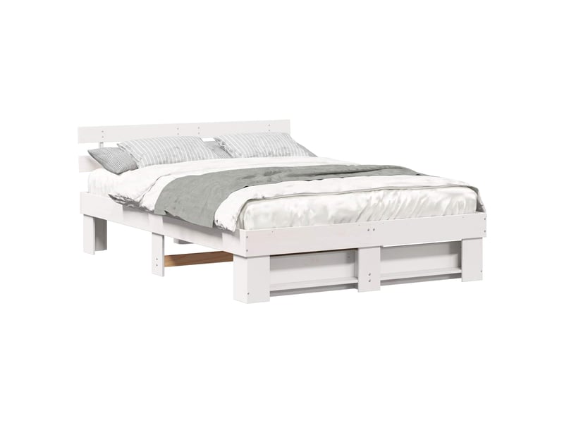 Lit double- lit adulte - cadre de lit avec tête de lit blanc 150 x 200 cm pin massif - Conforama A