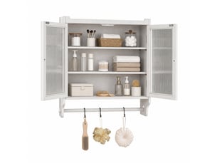 Armoire murale vintage à 2 portes et 3 niveaux avec étagères amovibles pour salle de bain, cuisine, salle à manger, blanc blanchi, 63 × 60 × 18 cm