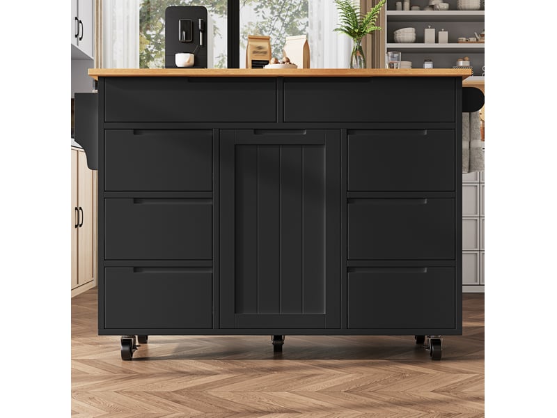  Desserte de cuisine 122 x 74,5 x 91,5 cm noire en mdf, plateau rabattable, 8 tiroirs, mobile  - Conforama B