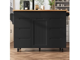 Desserte de cuisine 122 x 74,5 x 91,5 cm noire en mdf, plateau rabattable, 8 tiroirs, mobile