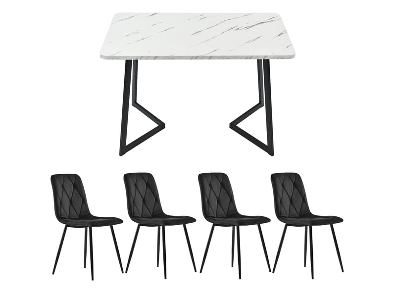  Ensemble table et 4 chaises 117x68x75 cm effet marbre blanc et noir  - Conforama E