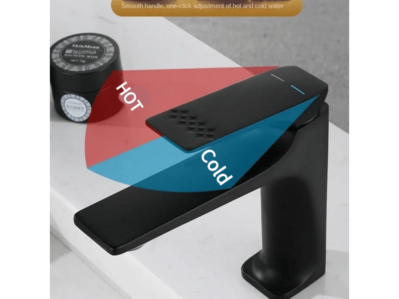  Robinet de lavabo de salle de bain en laiton à poignée unique, mitigeur d'eau chaude et froide (noir mat) FC-LJY-04651JY - Conforama C